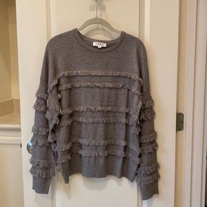 Grey Fringe Sweater - Size Large polyester and viscose THML